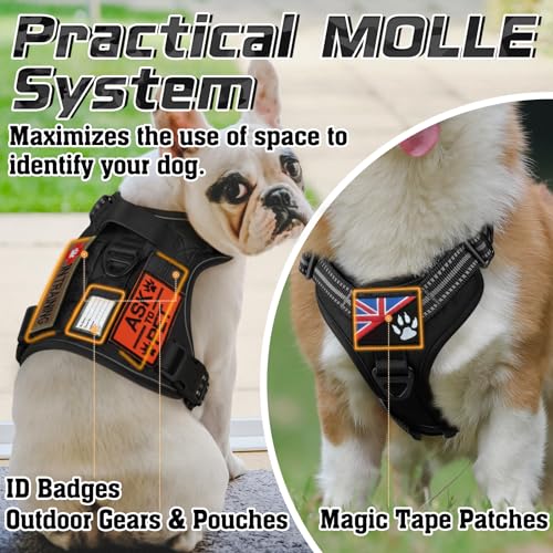 rabbitgoo Dog Harness Medium, Tactical Adjustable No Pull Harness, Military Dog Harness with Molle Panel, Reflective Soft Padded Pet Vest with Easy Control Handle for Walking Training, Black, M - Image 3