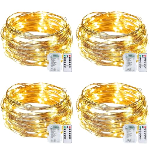 4 Stück LED Lichterkette Batterie, 10M 100 LED Draht Lichterkette...
