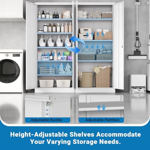 Image of Metal Storage Cabinet with Lock Doors and 5 Adjustable Shelves
