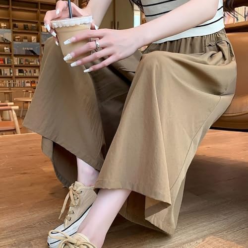 Capri Pants for Women Summer Wide-Leg with Pockets Stretch Elastic Waist Rayon Beach Trousers (Solid Color)2