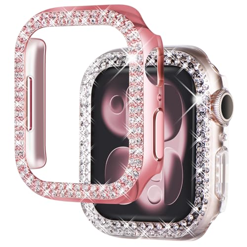 NewWays 2-Pack Bling Compatible for Apple Watch Cases 40mm SE 2022 Series 6 5 4, Protective Bumper for iWatch SE Series 4/5/6 (40mm, Pink/Clear)