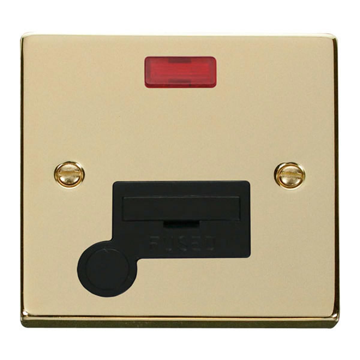 Click Polished Brass 13A Fused Connection Unit With Neon With Flex - Black Insert