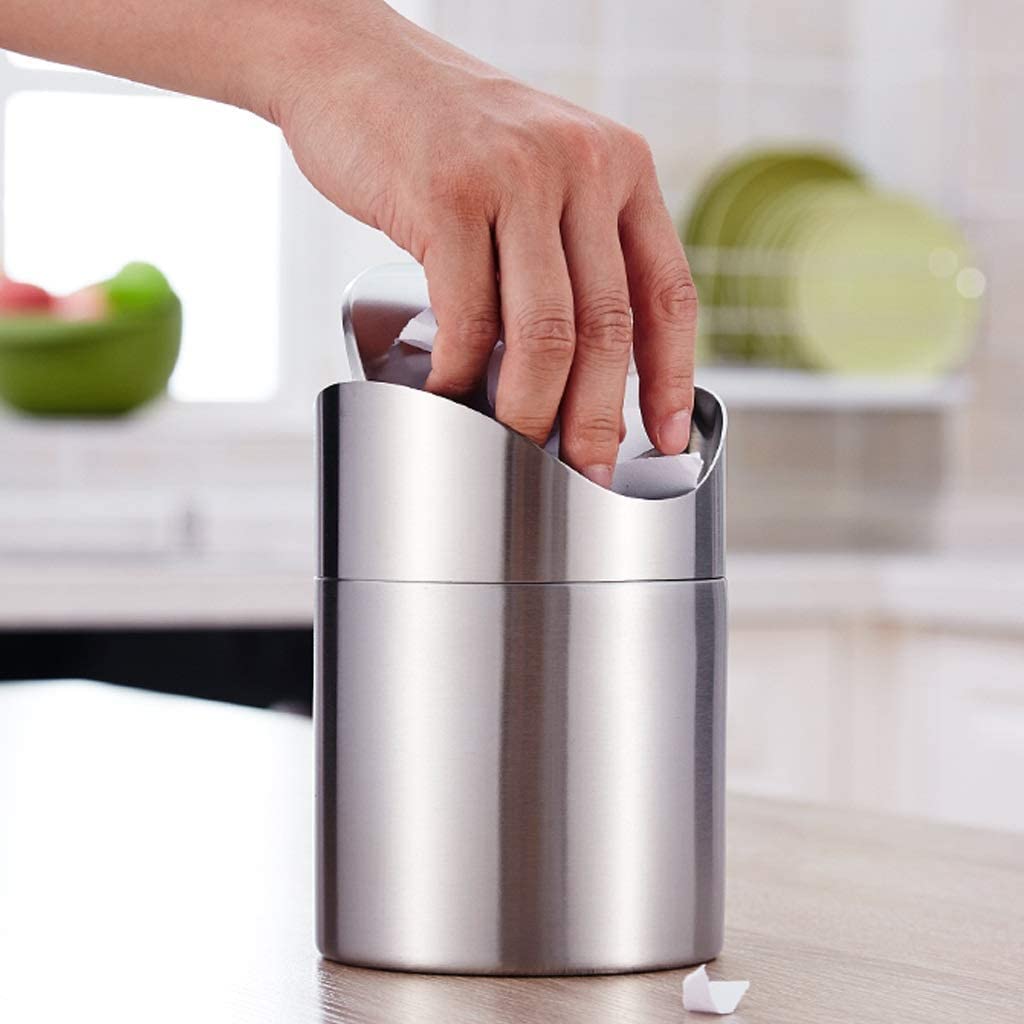Mülleimer Badezimmer-Mülleimer, Schaukeltyp, Haushalt, Runder Edelstahl-Flip-Mülleimer, Schlafzimmer Mit Abdeckung Abfall & Recycling Küche