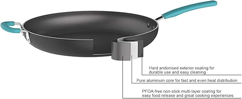 Miniatura 3 de Tienda Basics Sartén antiadherente anodizado duro de 14 pulgadas con mango ayudante turquesa