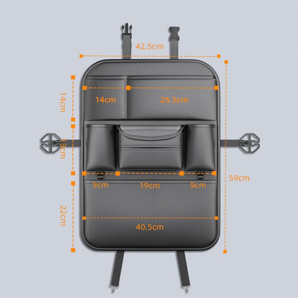 Organizador Asiento Coche, Protector Asiento Coche, Organizador Coche con Protector de Patadas, Portavasos, Portapañuelos y Ganchos para Coches, SUV o Furgonetas