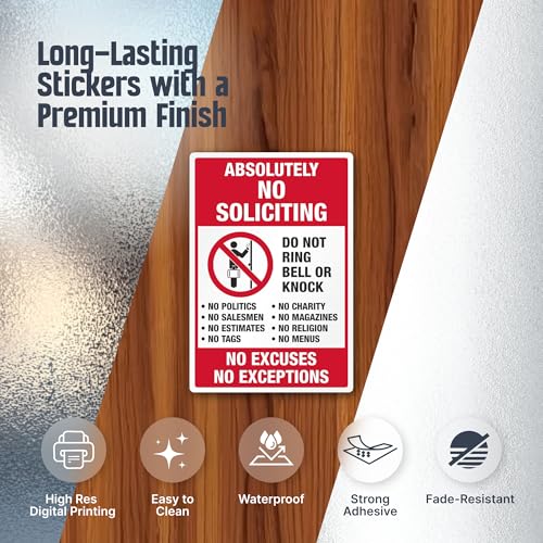 smartsign absolutely no soliciting stickers no excuses no exceptions do not ring bell knock decals set pack of 3 one 37534x5534 amp two 27534x434 made in usa