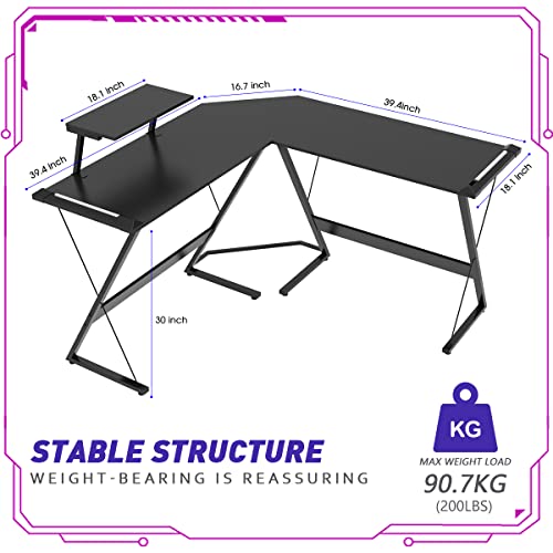 Yoribo Gaming Desk With Led Light,L Shaped Gaming Desk,Computer Desk,Gaming Table,Gaming Desk With Led Lights,Rgb Desk,Gaming Home Office Desk With Carbon Fiber Surface (Black, 80 Inch) #TOP3