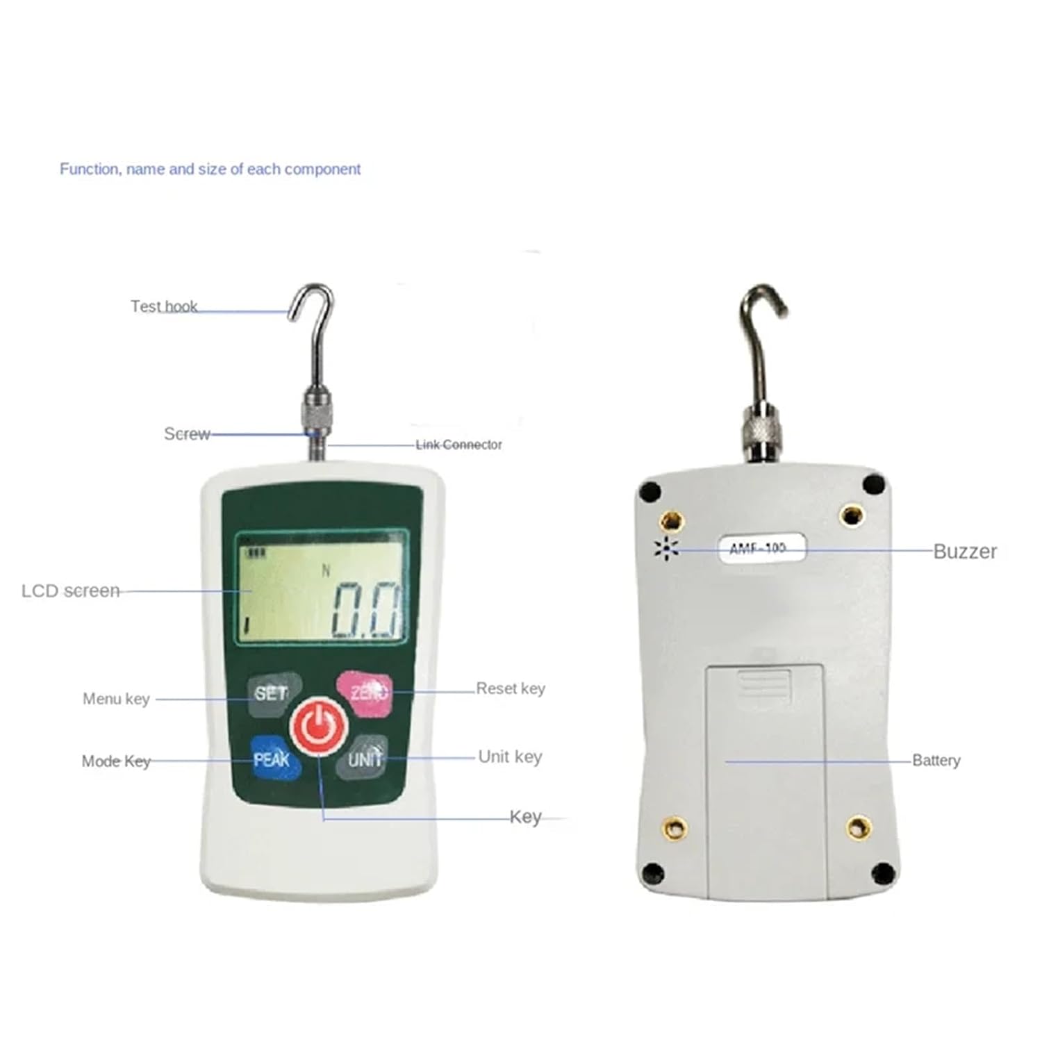 B17C Small Digital Push Pull Force Gauge Portable Dynamometer Gauge ZMF-2-500N Pull Tester Kilogram Pull Tester