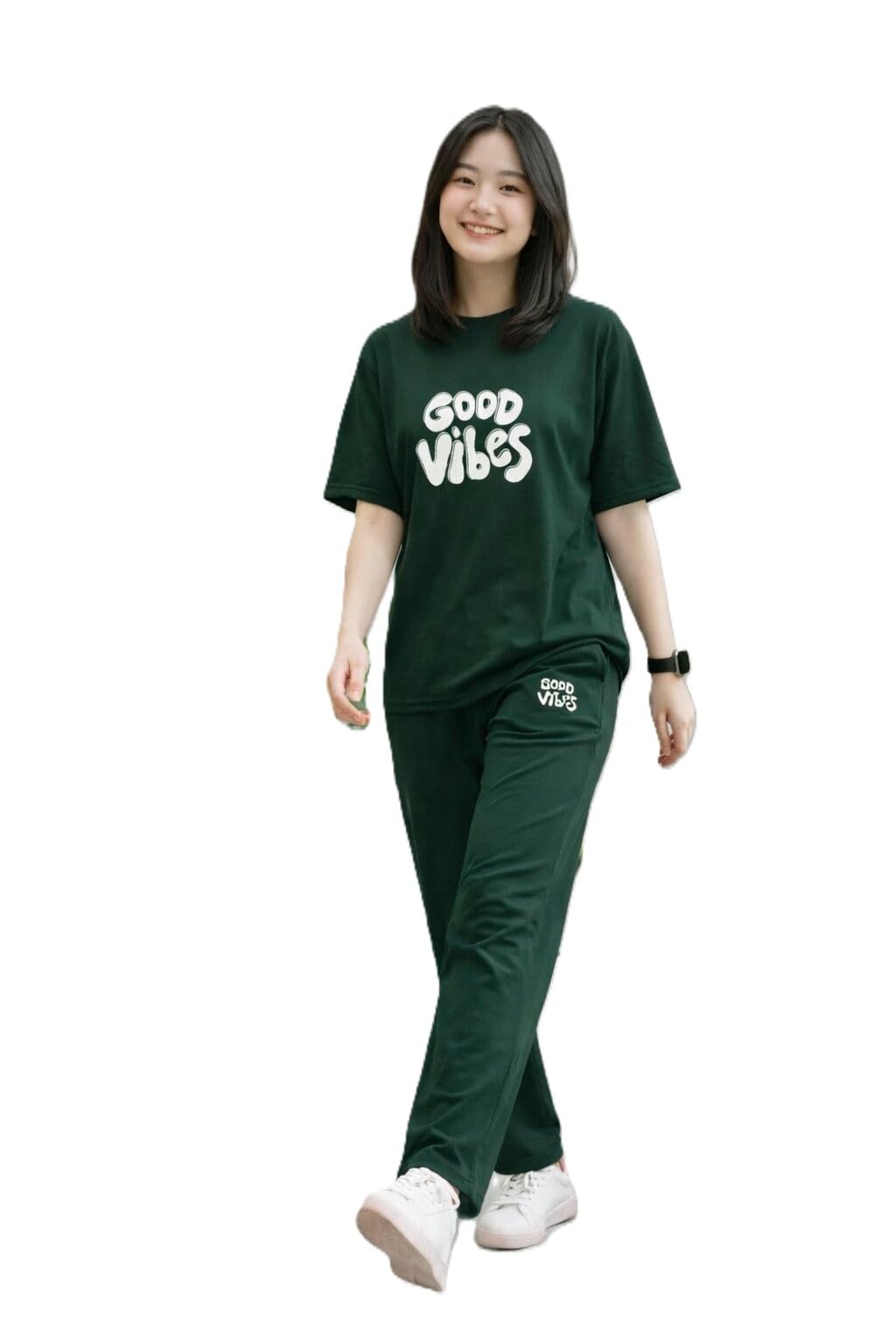 Women’s Good Vibes Printed T-Shirt & Lounge Pants Set – Casual 2-Piece Outfit, Soft Comfortable Tracksuit for Women-picture-31