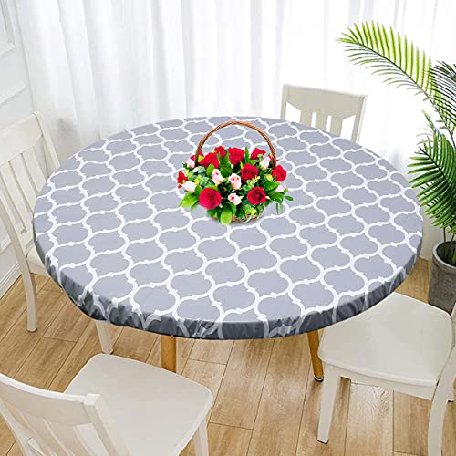 Round Table Protector Wipeable Circle Tablecloth Elastic Edged Fitted Table Cloth Flannel Backed...