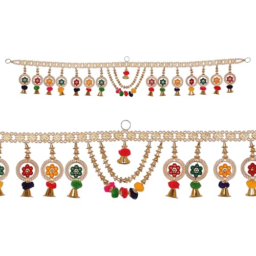 Toran decorativo para colgar en la puerta, puerta de pared, decoración tradicional india, pompones, con pompones, para colgar en la pared, para puerta, entrada, ventana, pared, hogar, templo, sala de