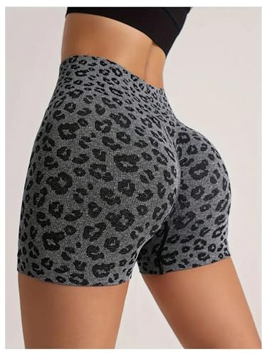 Women's Leopard Print High Waisted Sports Biker Shorts Tummy Control Stretchy Shorts2