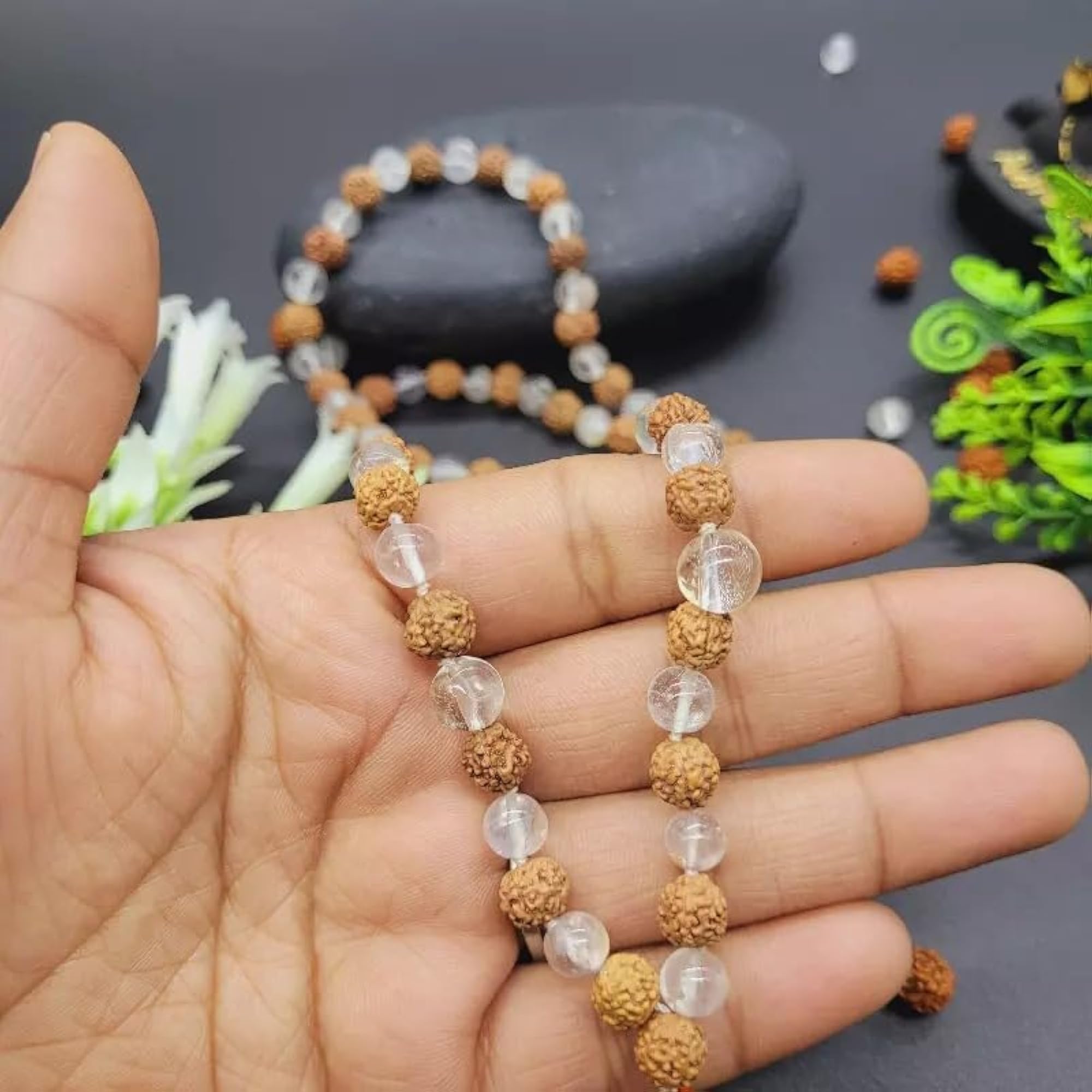 Rudraksha-Sphatik Mala Necklace for Meditation & Spirituality