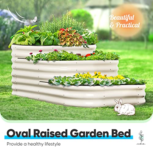 Quictent Galvanized 3 Tiered Raised Garden Bed Kit, 43X63X25.6 In Oval Planting Box Rubber Strip Edging, For Vegetables Outdoor 3-In-1 Assembly Modular (Beige) Include Liner #TOP1