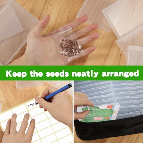 Image of 24 Slot Seed Storage Organizer Box with Insulated Bag with Dual Zipper Bag, Garden Seed Organize Sealed Bags and Label Stickers Saving Container Keeper Set for Garden Vegetable Flower Plants