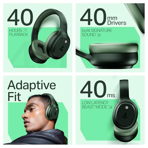 Image of Boat 2025 Launch Rockerz 421, 40H Battery, Low Latency(40Ms), 40Mm Drivers, Enx Tech, Stream Ad Free Music via App Support, Bluetooth Headphones, Wireless Over Ear Headphone with Mic (Sage Green)