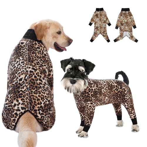 Recovery Suit for Large Medium Dogs After Surgery, Soft Breathable Anti Licking Dog Onesie E-Collar & Cone Alternative, Pet Bodysuit for Preventing Hair Loss Full Cover Wound(XL, Leopard Print)