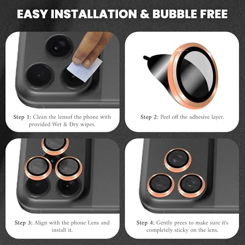 Image of ArmourPro Premium Camera Lens Protector Tempered Glass Compatible For iPhone 17 Pro Tough HD Individual Aluminum Alloy Rings 9H Camera Cover, Scratch-Resistant,Camera Lens Protection| Orange