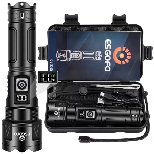 Esgofo 1000000 Lúmenes Linternas LED Alta Potencia Recargable, Super Potente USB C Linterna Largo Alcance, Zoomable Impermeable flashlight, Pantalla LCD, Larga Duración,Para Camping Senderismo Viajes