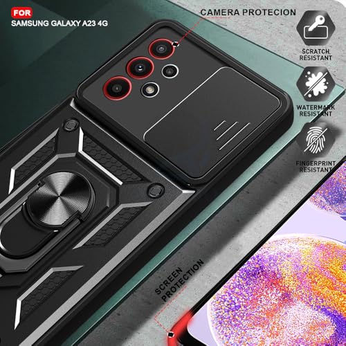 Image of AESTMO Tough Armor Samsung Galaxy A23 4G / 5G Bumper Back Case Cover | Ring Holder & Sliding Camera Shield Cover | 360 Degree Protection Back Case Cover for Samsung Galaxy A23 (Black)