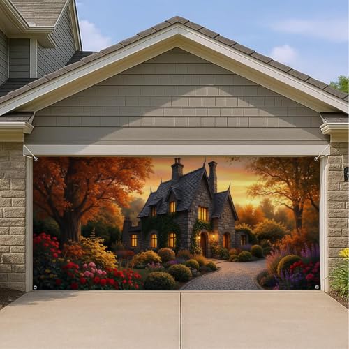 Couverture de porte de garage paysage d'automne 397 x 180 cm pour cacher facade terne - 2