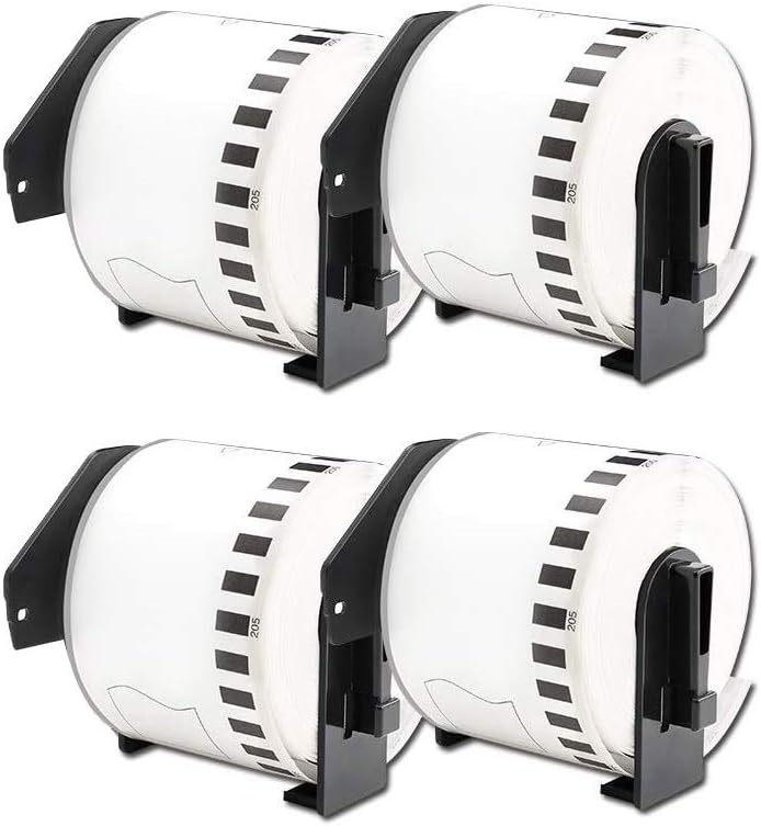 Upwinning Compatible Paper Roll Replacement for Brother DK-22205 62mm x 30.48m Continuous Paper Label Roll Black on White for QL 1110NWB 1100 1060N 1050 500 500BW 570 580 700 710W 800 4-Pack