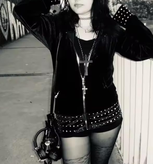 Y2K Rivet Faux Fur Hoodies For Women Zip Up Punk Gothic Stripe Slim Fit Trendy Tops Long Sleeves Casual Jacket - Image 5