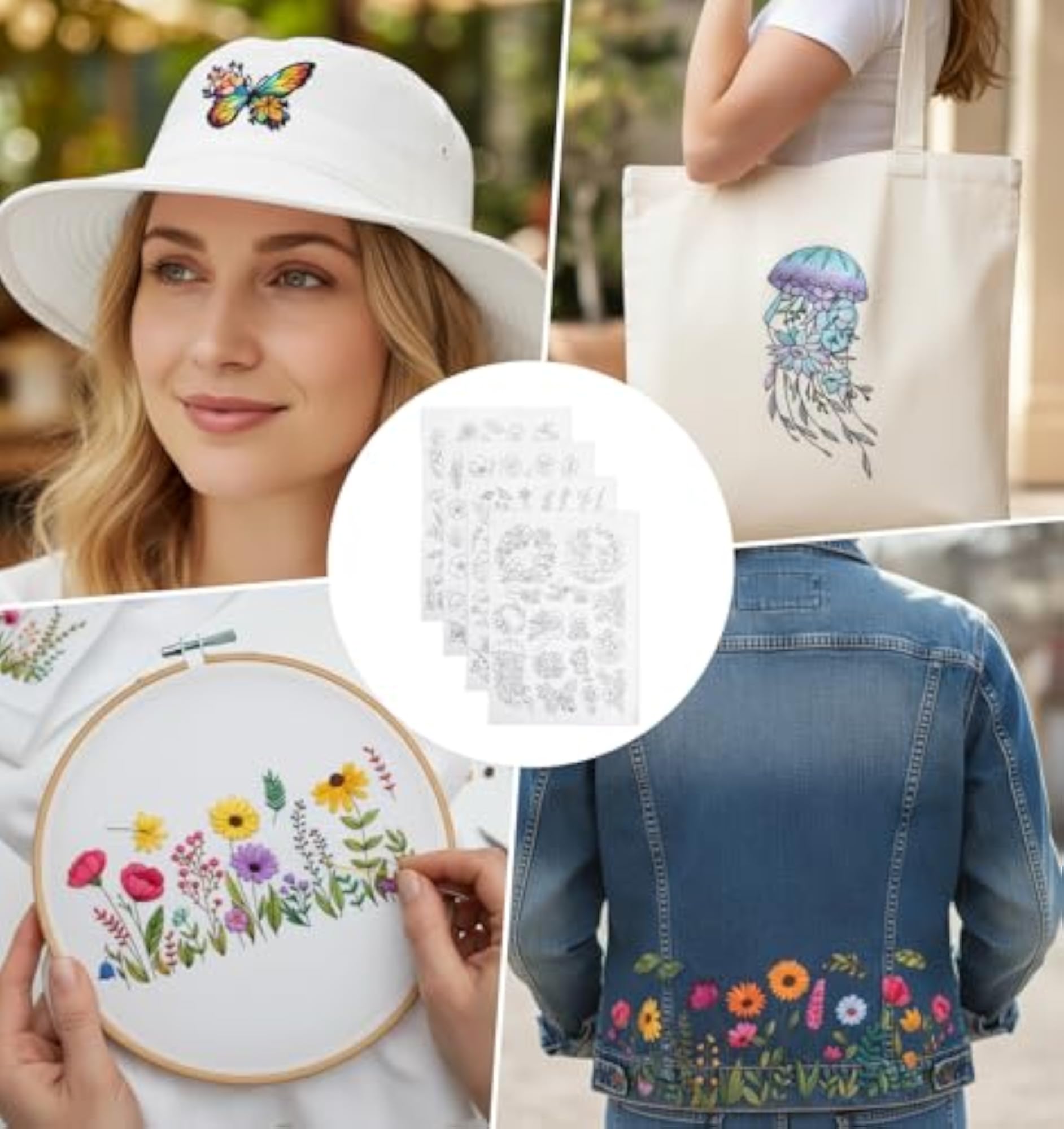 4 Sheets Water Soluble Embroidery Patterns for Crafting