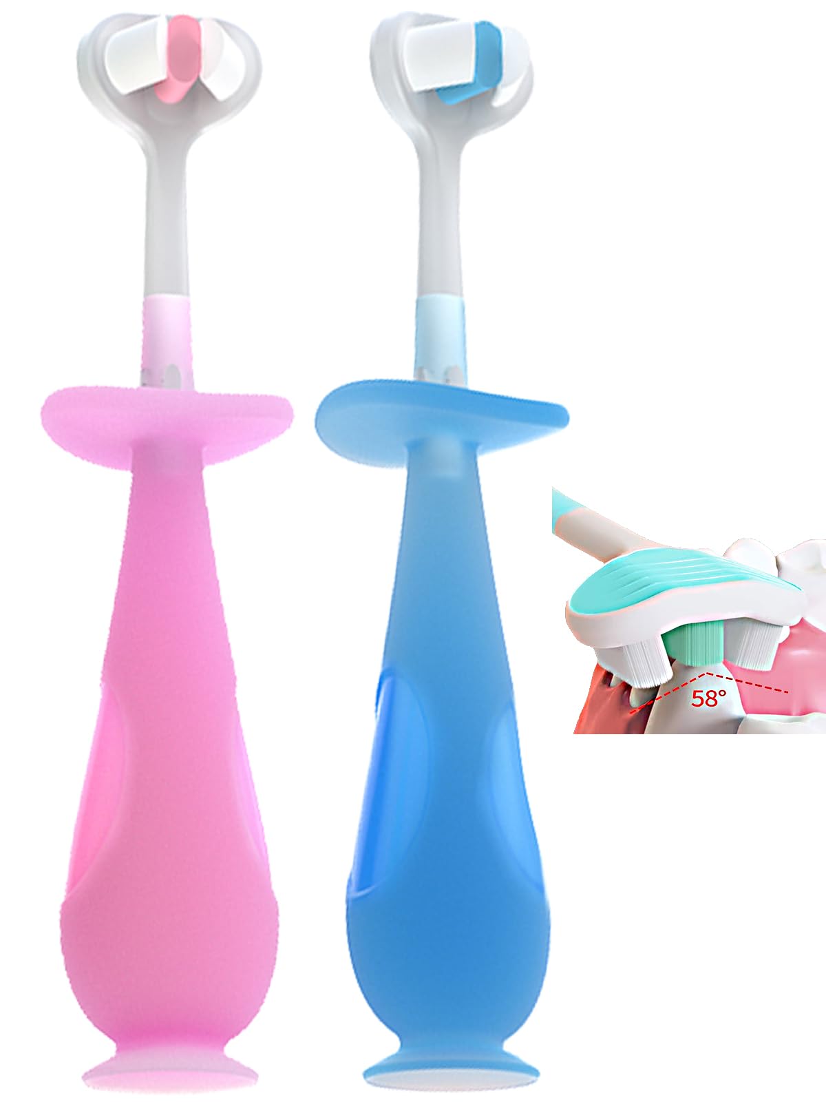 FOREVIVE Toothbrush Toddler,Soft Baby Toothbrush 12 Months and Up,3 Side Toothhugger Cleans All Sides at Once,Training Toddler Toothbrush with Suction Cup