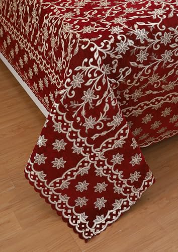 Image of Luxury Velvet Bedsheet - King Size Luxury Bed Sheet - Ultra Soft, Cozy & Warm Bedding for Bedroom - Hypoallergenic & Elegant Velvet Texture (Crystal 01 MEHROON 100X100, Velvet Bedsheet)