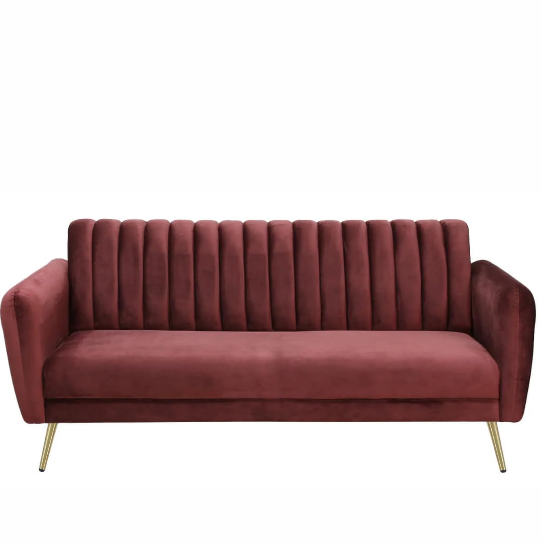 Ouch Cart Modern Fidel Velvet Fabric 3 Seater Sofa for Bedroom, Living Room, Dining Room, Drawing Room, Home Office, Lounge (Yellow) (Dark Red)-image-16