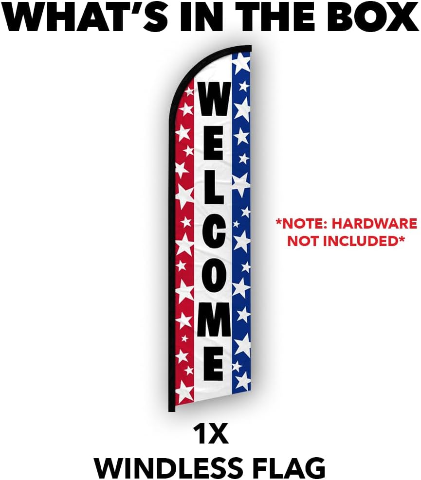 Welcome Stars Windless Banner Advertising Flag - Perfect for Retailers, Businesses, Stores, Shops