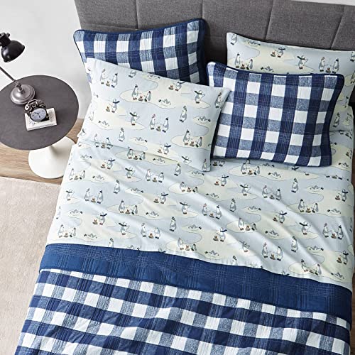Image of Eddie Bauer - Flannel Sheets Full Size, Anti-Pilling & Wrinkle Resistant Cotton, Bed Sheets with Matching Pillowcases & Fitted Sheet (Skating Penguin Light Blue)