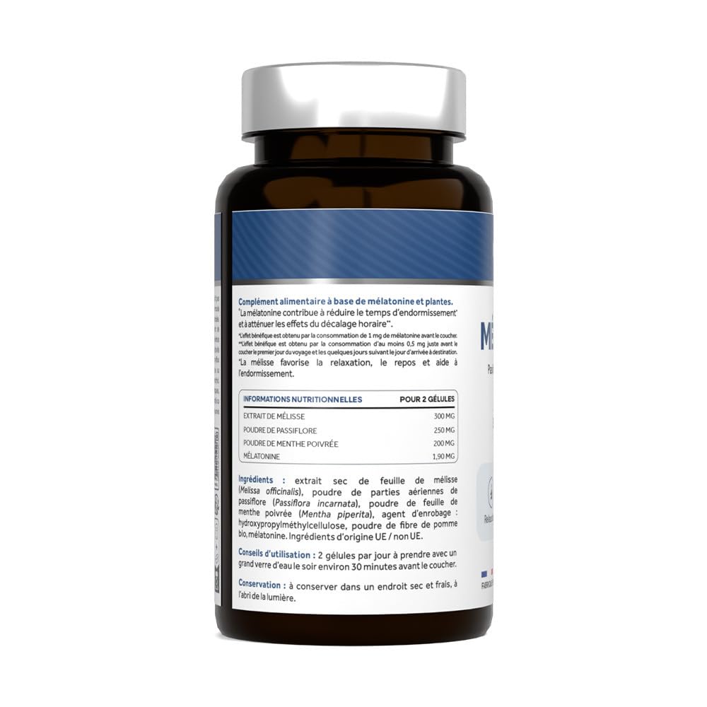 Cure de 3 mois Mélatonine + (3x60 Gélules) | Sommeil | 1,9mg de mélatonine + Passiflore, mélisse et menthe poivrée