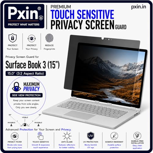 Image of Pxin Aura | Compatible with Microsoft Surface Book 3 | 15 Inch Ultra Touch Sensitive Privacy Screen | Anti Blue | Anti Glare | UltraThin for Hyper Touch | Anti UV | Privacy Filter