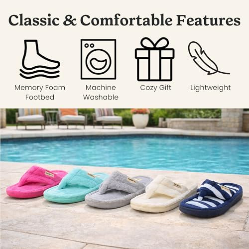Image of Dearfoams Women's Melanie Colorblocked Microfiber Terry Thong Slipper
