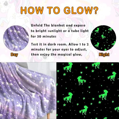 Image of TONY STARK Big Size Unicorn Glow in The Dark Blanket for Kids, 0-15 Years |200x152 Cm| Soft Flannel Fleece Throw, Cozy & Warm All-Season Radium Blanket (Astronaut & Purple Star)