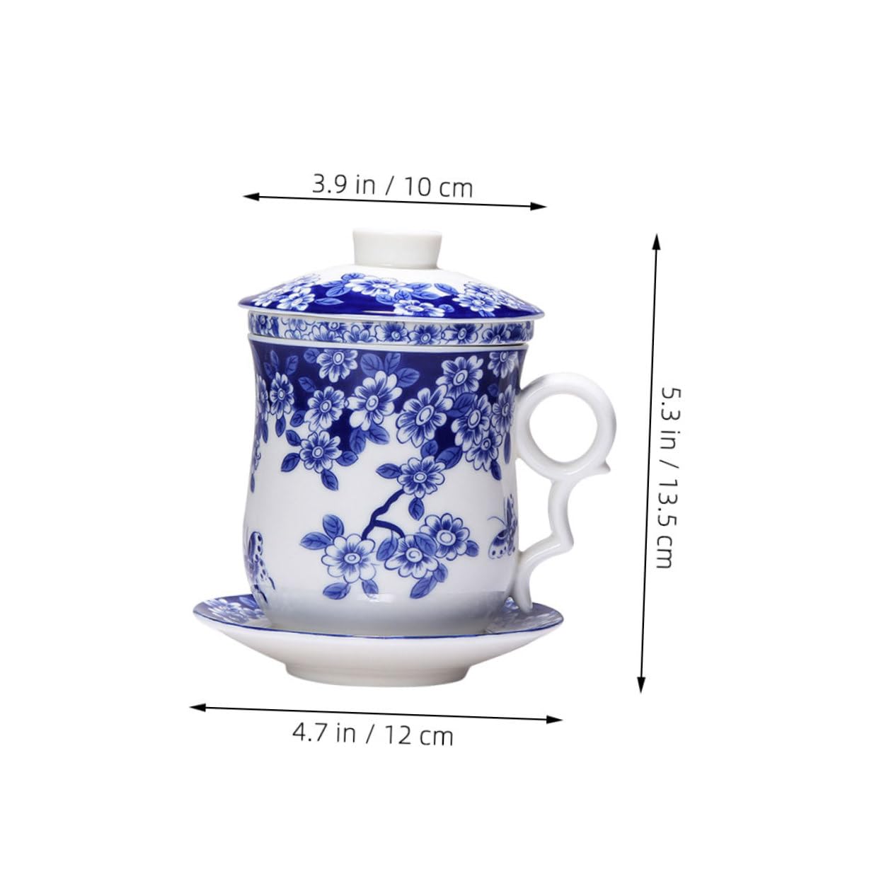 Teetassenset Blauer Traditionelles Chinesisches Keramik mit Sieb Untertasse aus Isolierend und Rutschfester Boden für Teeverkostung