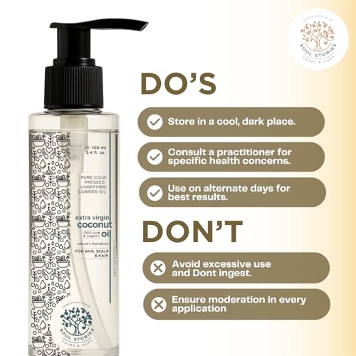 Image of Soul Stories Extra Virgin Coconut Oil 100ml | 100% Pure Cold Pressed Oil for Hair, Face & Body | Helps Nourish Dry Skin, Improve Shine & Support Healthy Scalp | Lightweight Daily Care Oil