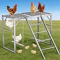 Chicken Swing Perch Set with Ladder - Backyard Chicken Coop Gym for Enrichment, Exercise, and Rest, Durable Metal Frame with Composite Wood Silvery