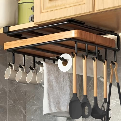 Storvive Mug Holder Under Cabinet for 1'' Thick Shelves,Under Cabinet Hooks for Mugs,Paper Towel...