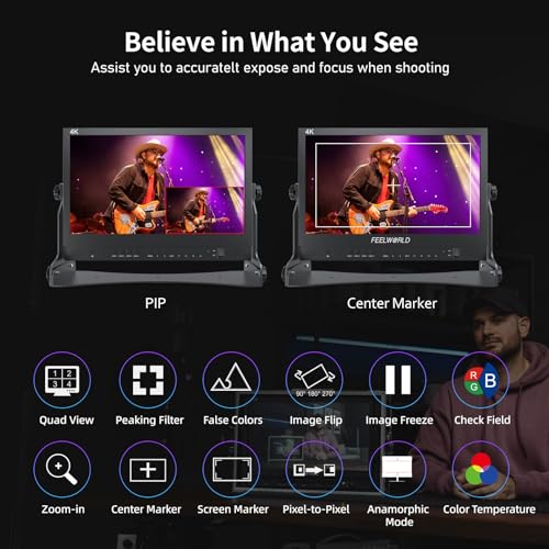 Image of FEELWORLD ATEM156 Quad-Split Monitor 4K 15.6 inch Director's Monitor with 4 x HDMI I /O Live Streaming Broadcast Display Screen for Switchers, Mixer, Studio, Television
