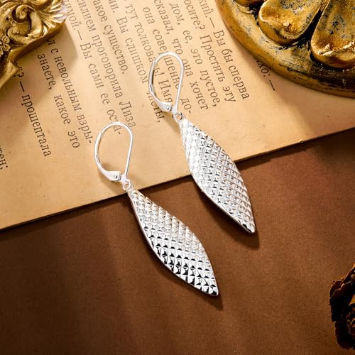 ALEXCRAFT 14K Gold Long Dangle Earrings for Women,Sterling Silver Drop Leverback Earrings Trendy Hypoallergenic Gold Hammered French Hook Earings Handmade Leaf Dangle Earings for Women Jewelry Gifts3