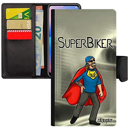 Housse simili cuir iPhone 12 Mini gris étui clapet humoristique motard