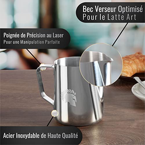 Barista Legends® Melkkannetje in roestvrij staal 350 ml, met speciale latte art schenktuit, melkschuimkannetje hoogglans gepolijst, Barista melkkan in roestvrij staal, Barista accessoires - Image 4