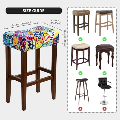 Image of Waterproof Bar Stool Covers Rectangle Set of 4 18x14inch Boho Stretch Seat Cushion Covers for Backless Barstools Washable