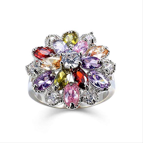 Bague fleur colorée grand zircon goutte d'eau cadeau idéal engagement