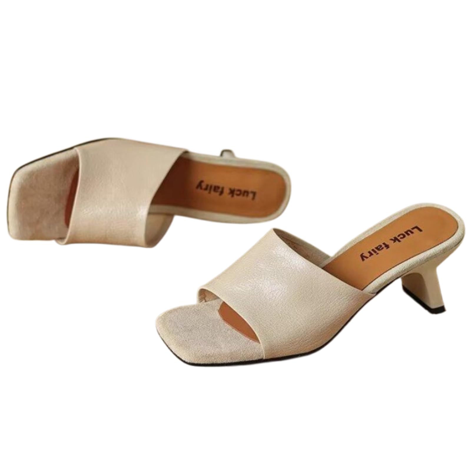 Pantofole Donna Piede Quadrato Basso Gattino Tacco Mule, Vegano Cuoio Diavolo Sandali, Beige Vestito Scarpe Casual per L'uso Quotidiano Dell'ufficio-Creamy White-38