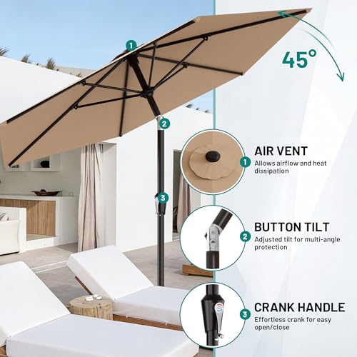 AreShark 10 FT Patio Umbrella for Outdoor, Outdoor Table Umbrella with Push Button Tilt and Crank, Outdoor Patio Umbrellas with 6 Sturdy Ribs, Patio Umbrellas for Market, Garden, P image 5