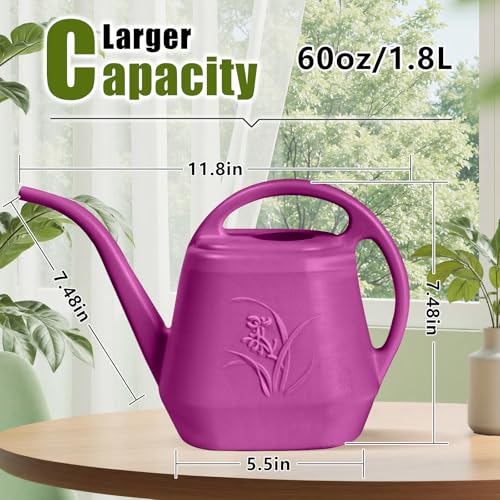 Image of Plastic Watering Can - for Home Plant Garden - 1 /2 Gallon - Rose Red